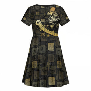 Egyptian God Thoth Kid Short Sleeve Dress Ancient Mythology Ibis Wisdom Hieroglyphic