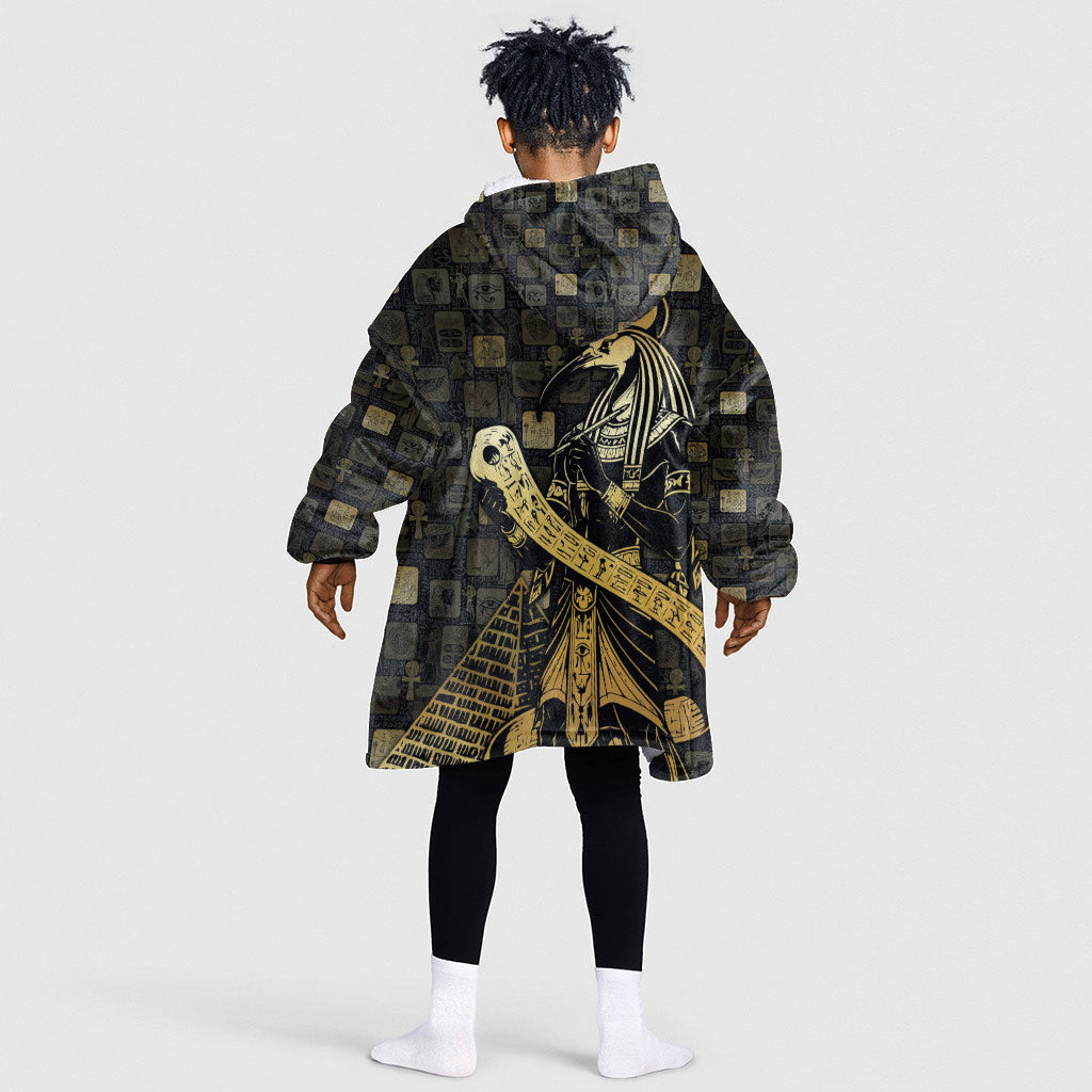 Egyptian God Thoth Kid Wearable Blanket Hoodie Ancient Mythology Ibis Wisdom Hieroglyphic