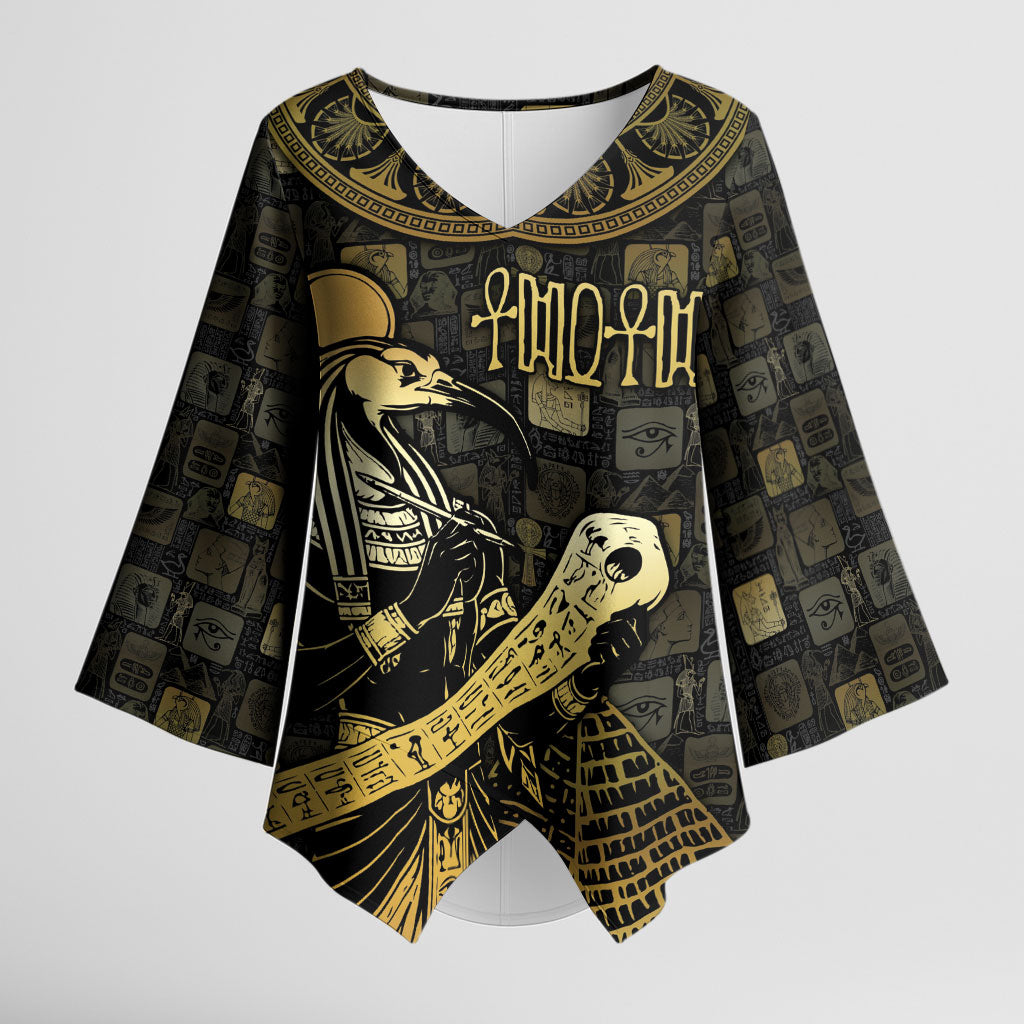 Egyptian God Thoth Kimono Sleeve Blouse Ancient Mythology Ibis Wisdom Hieroglyphic