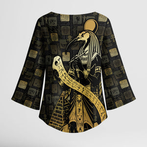 Egyptian God Thoth Kimono Sleeve Blouse Ancient Mythology Ibis Wisdom Hieroglyphic