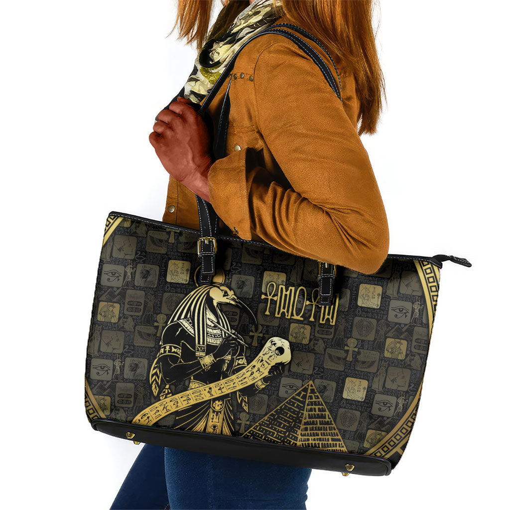 Egyptian God Thoth Leather Tote Bag Ancient Mythology Ibis Wisdom Hieroglyphic