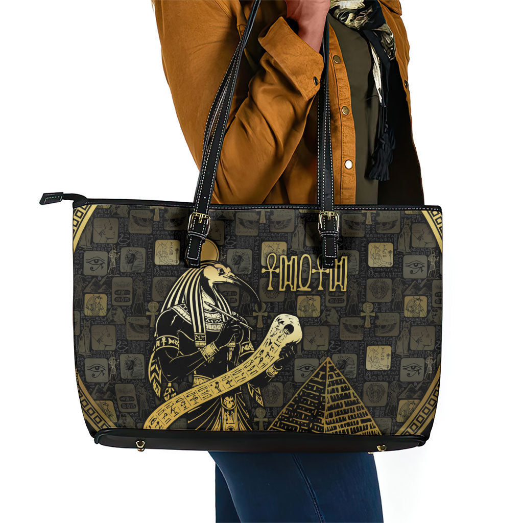 Egyptian God Thoth Leather Tote Bag Ancient Mythology Ibis Wisdom Hieroglyphic