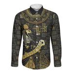 Egyptian God Thoth Long Sleeve Button Shirt Ancient Mythology Ibis Wisdom Hieroglyphic