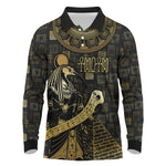 Egyptian God Thoth Long Sleeve Polo Shirt Ancient Mythology Ibis Wisdom Hieroglyphic