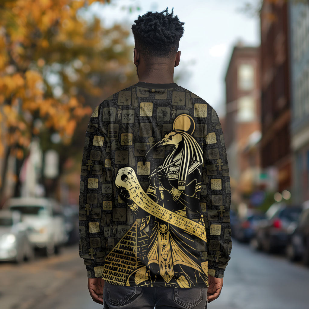 Egyptian God Thoth Long Sleeve Shirt Ancient Mythology Ibis Wisdom Hieroglyphic