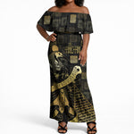 Egyptian God Thoth Off Shoulder Maxi Dress Ancient Mythology Ibis Wisdom Hieroglyphic