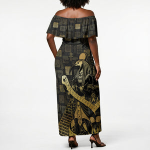 Egyptian God Thoth Off Shoulder Maxi Dress Ancient Mythology Ibis Wisdom Hieroglyphic