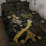 Egyptian God Thoth Quilt Bed Set Ancient Mythology Ibis Wisdom Hieroglyphic
