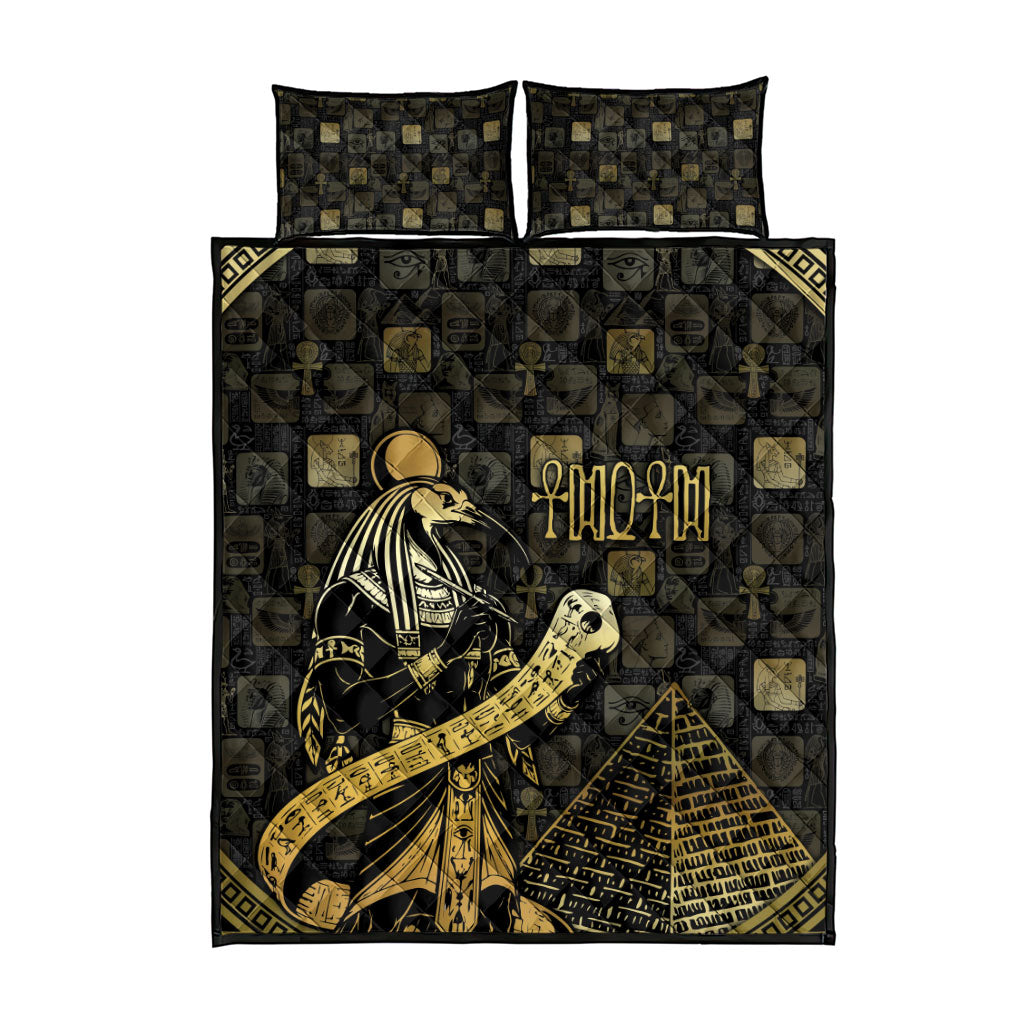 Egyptian God Thoth Quilt Bed Set Ancient Mythology Ibis Wisdom Hieroglyphic