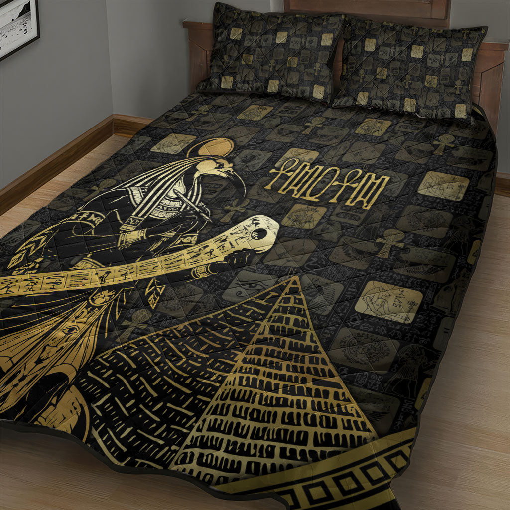 Egyptian God Thoth Quilt Bed Set Ancient Mythology Ibis Wisdom Hieroglyphic