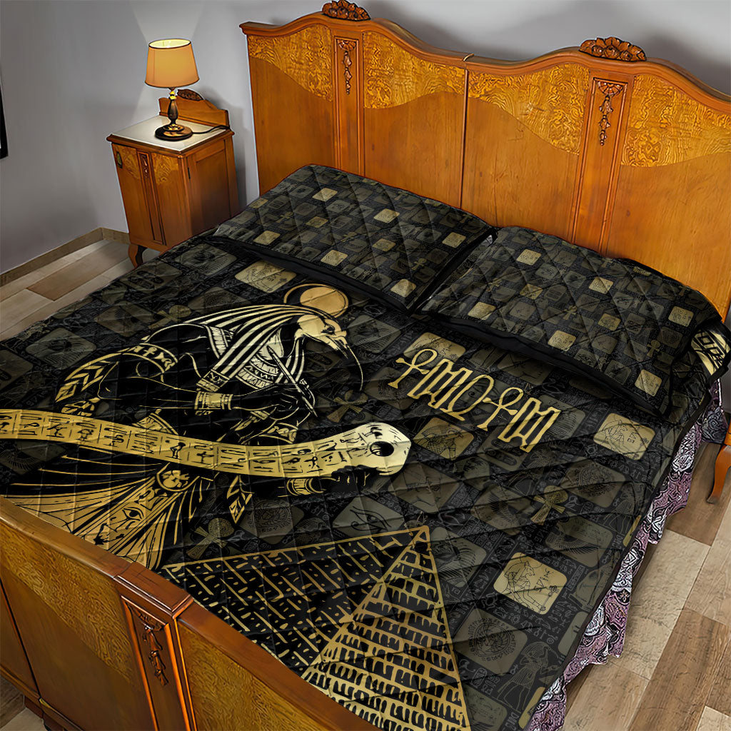 Egyptian God Thoth Quilt Bed Set Ancient Mythology Ibis Wisdom Hieroglyphic