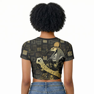 Egyptian God Thoth Raglan Cropped T shirt Ancient Mythology Ibis Wisdom Hieroglyphic