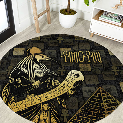 Egyptian God Thoth Round Carpet Ancient Mythology Ibis Wisdom Hieroglyphic
