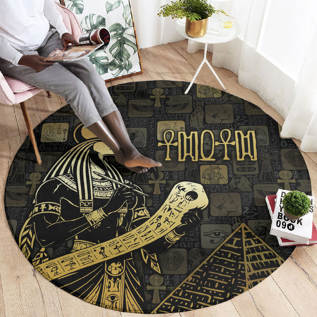 Egyptian God Thoth Round Carpet Ancient Mythology Ibis Wisdom Hieroglyphic