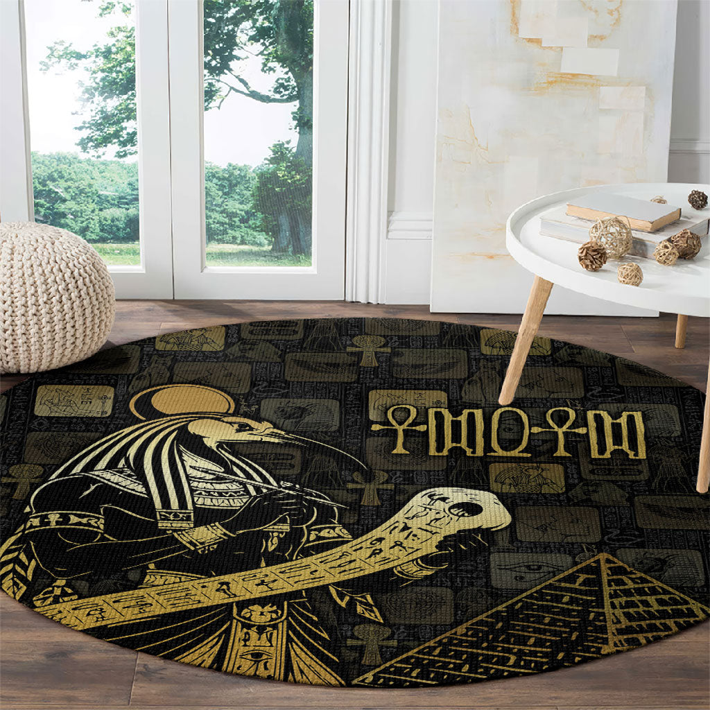 Egyptian God Thoth Round Carpet Ancient Mythology Ibis Wisdom Hieroglyphic