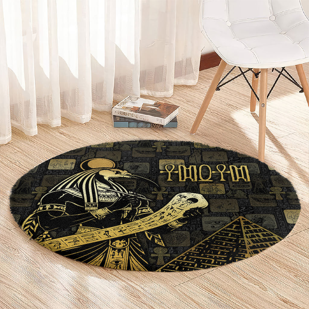 Egyptian God Thoth Round Carpet Ancient Mythology Ibis Wisdom Hieroglyphic