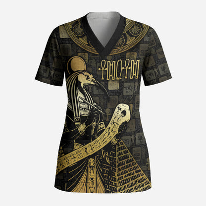 Egyptian God Thoth Scrub Top Ancient Mythology Ibis Wisdom Hieroglyphic