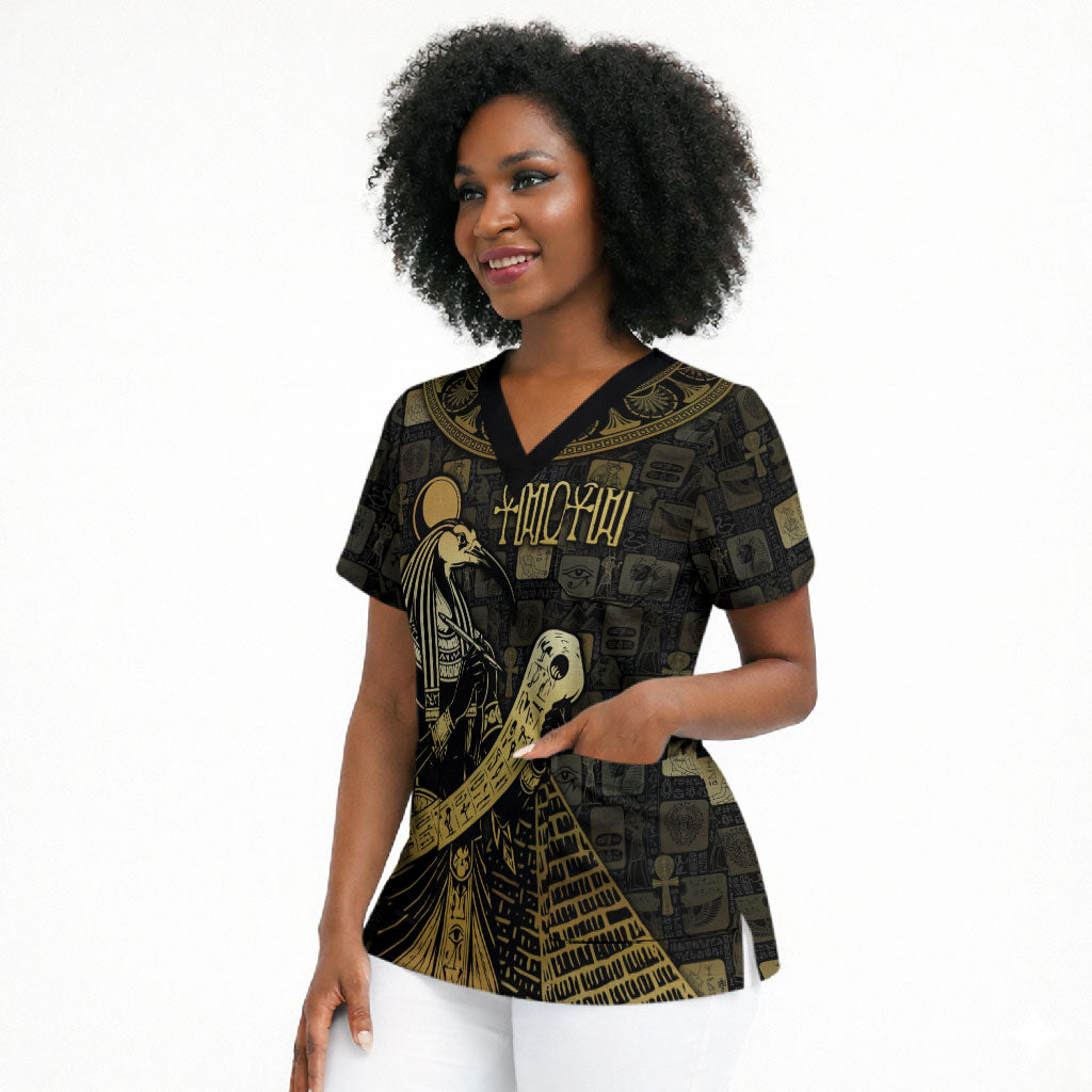 Egyptian God Thoth Scrub Top Ancient Mythology Ibis Wisdom Hieroglyphic