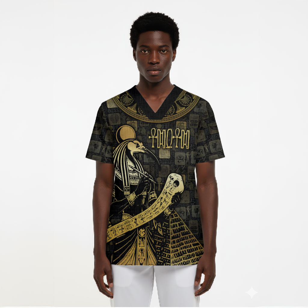 Egyptian God Thoth Scrub Top Ancient Mythology Ibis Wisdom Hieroglyphic