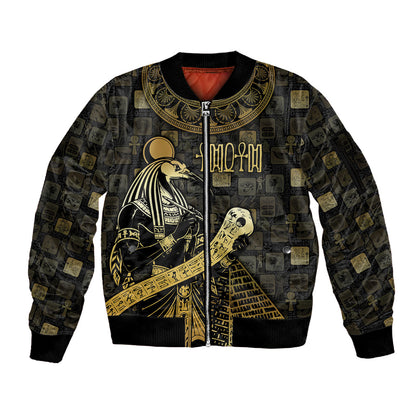 Egyptian God Thoth Sleeve Zip Bomber Jacket Ancient Mythology Ibis Wisdom Hieroglyphic