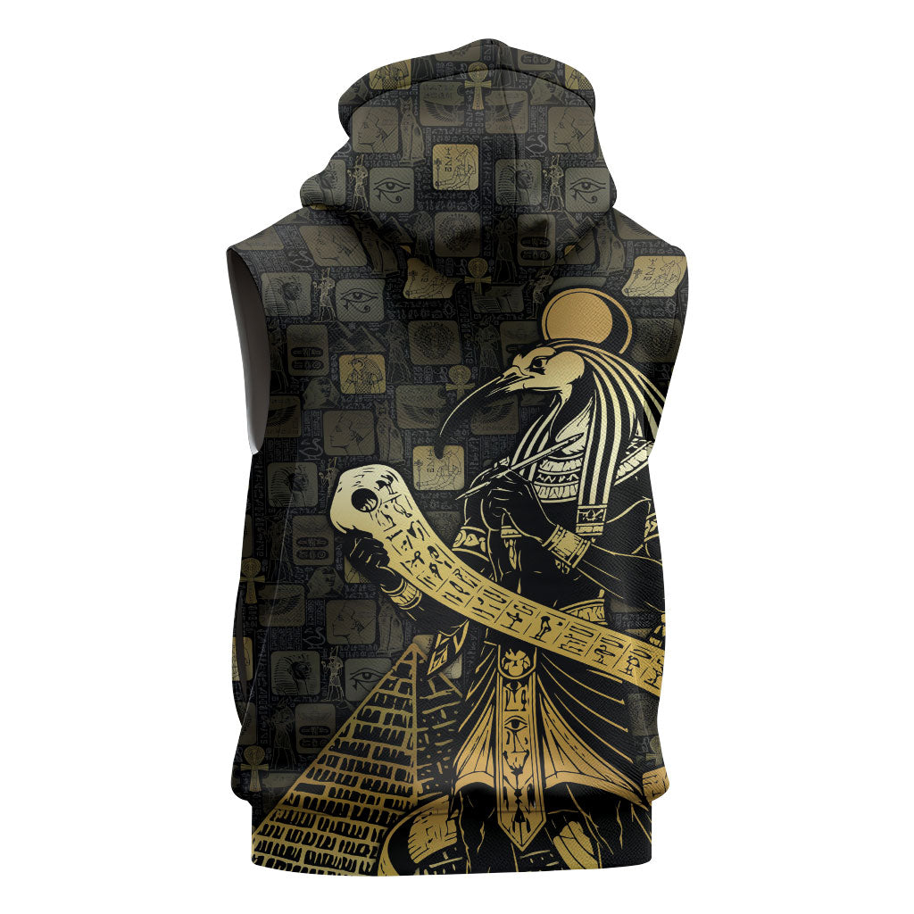 Egyptian God Thoth Sleeveless Hoodie Ancient Mythology Ibis Wisdom Hieroglyphic