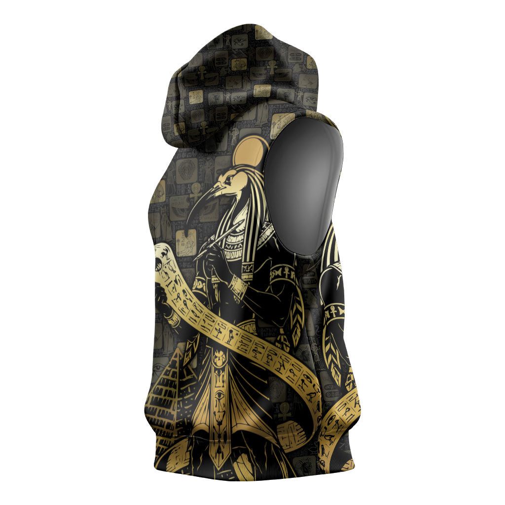Egyptian God Thoth Sleeveless Hoodie Ancient Mythology Ibis Wisdom Hieroglyphic