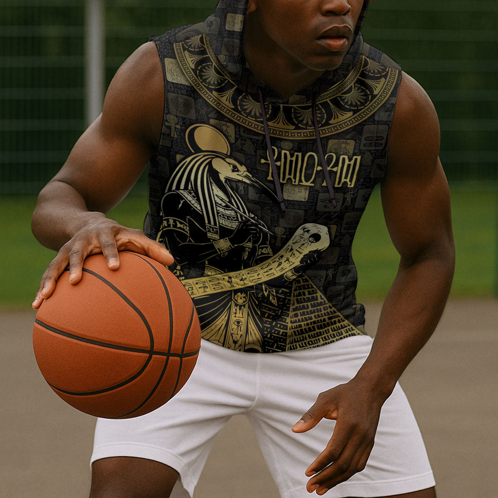 Egyptian God Thoth Sleeveless Hoodie Ancient Mythology Ibis Wisdom Hieroglyphic