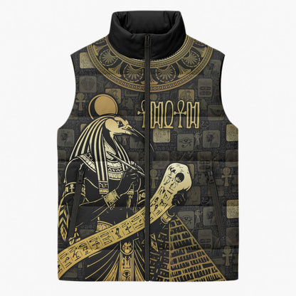 Egyptian God Thoth Sleeveless Puffer Jacket Ancient Mythology Ibis Wisdom Hieroglyphic