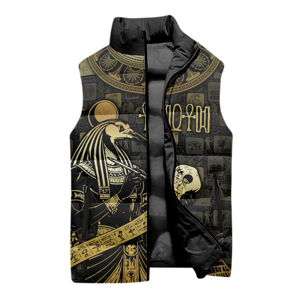 Egyptian God Thoth Sleeveless Puffer Jacket Ancient Mythology Ibis Wisdom Hieroglyphic