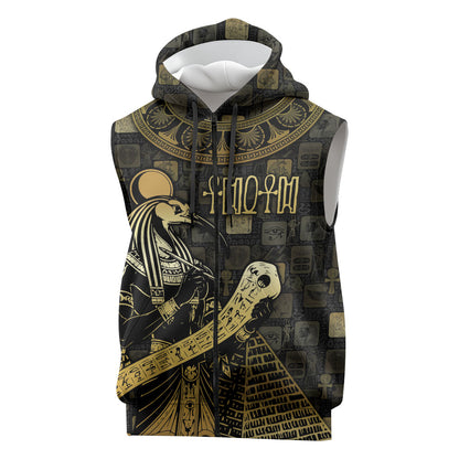 Egyptian God Thoth Sleeveless Zip Hoodie Ancient Mythology Ibis Wisdom Hieroglyphic