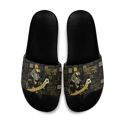 Egyptian God Thoth Slide Sandals Ancient Mythology Ibis Wisdom Hieroglyphic