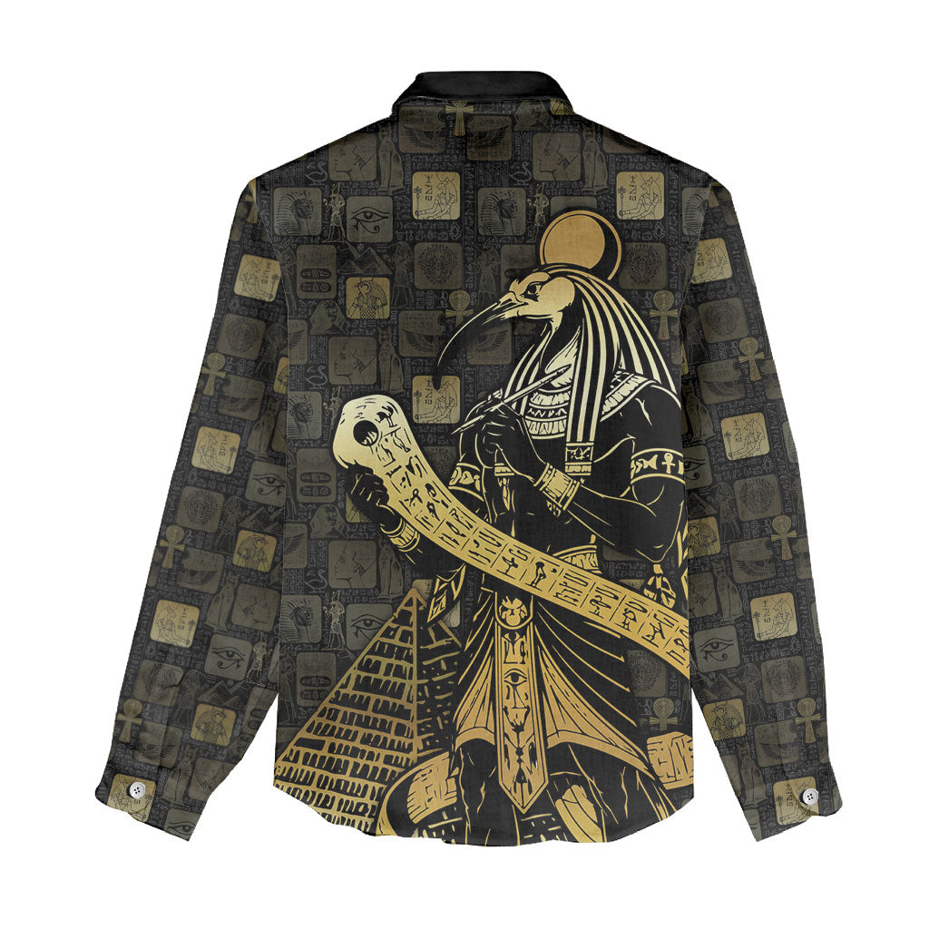Egyptian God Thoth Women Casual Shirt Ancient Mythology Ibis Wisdom Hieroglyphic