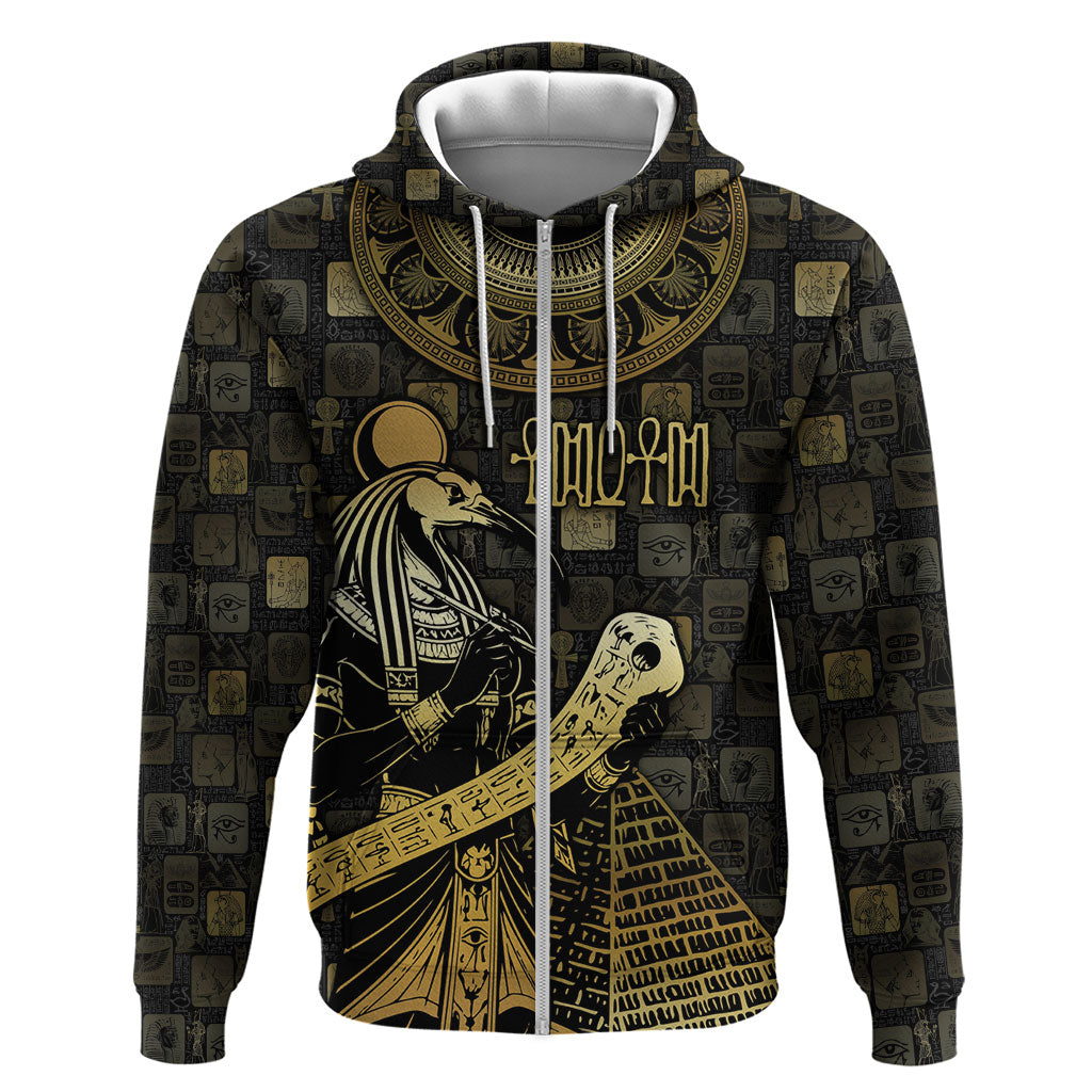 Egyptian God Thoth Zip Hoodie Ancient Mythology Ibis Wisdom Hieroglyphic