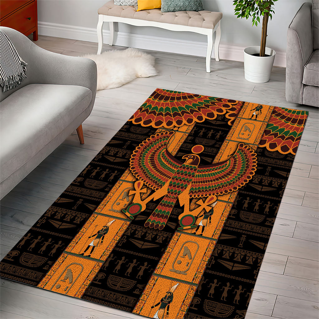 Egyptian God Horus Area Rug Ancient Mythology Falcon Hieroglyphic Patterns