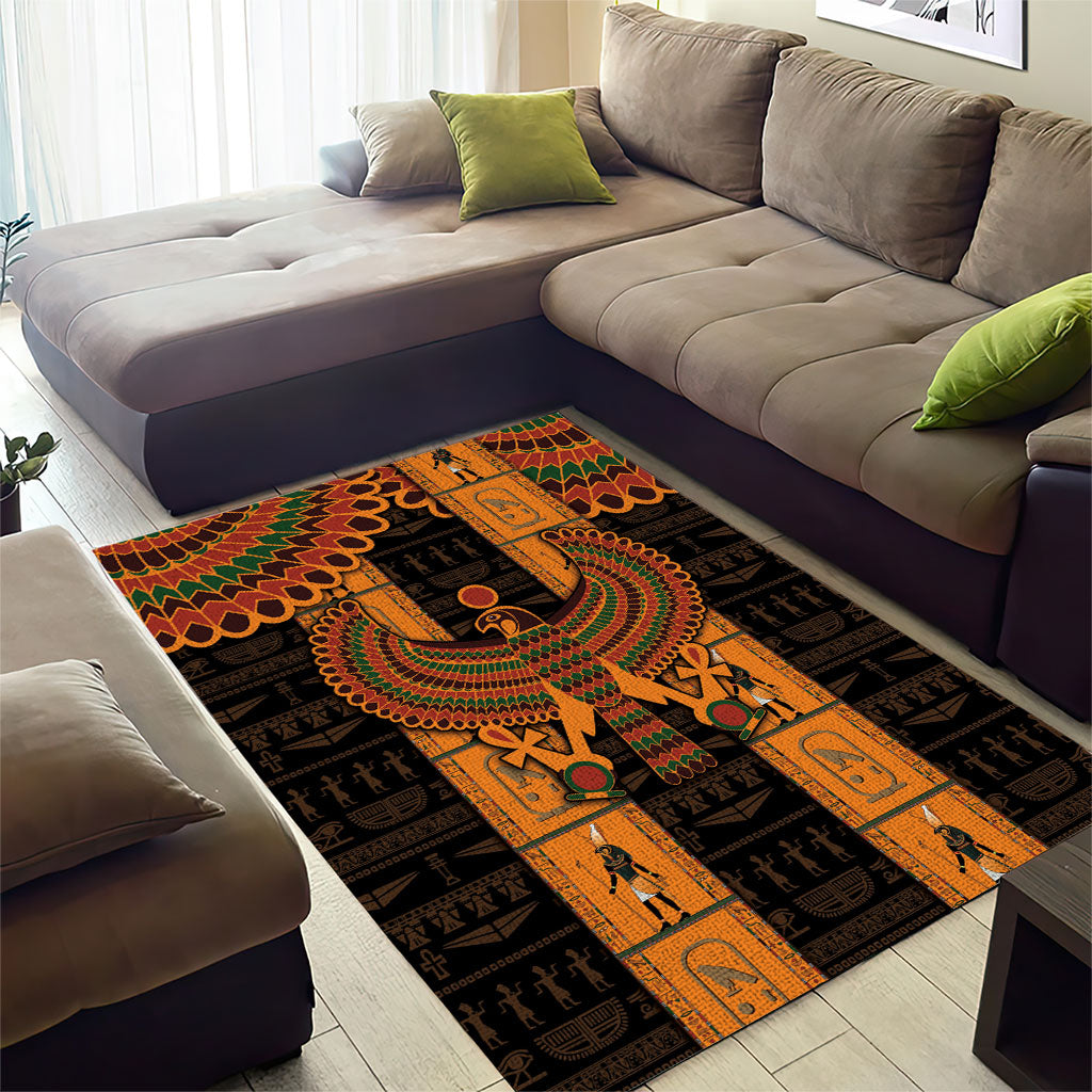 Egyptian God Horus Area Rug Ancient Mythology Falcon Hieroglyphic Patterns