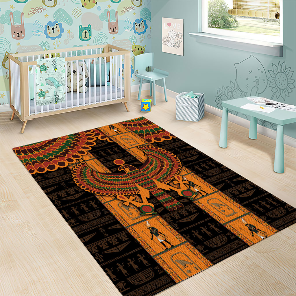 Egyptian God Horus Area Rug Ancient Mythology Falcon Hieroglyphic Patterns