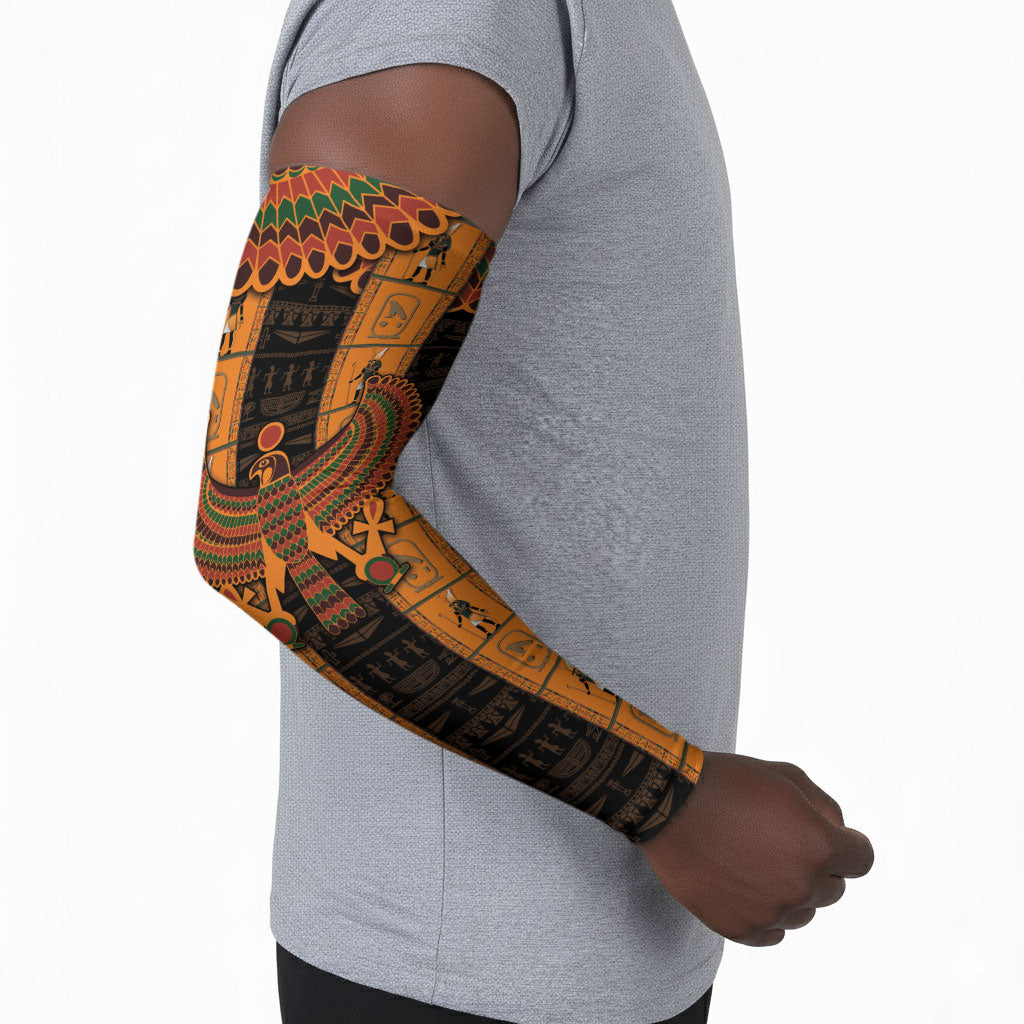 Egyptian God Horus Arm Sleeves Ancient Mythology Falcon Hieroglyphic Patterns