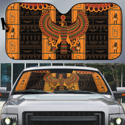 Egyptian God Horus Auto Sun Shade Ancient Mythology Falcon Hieroglyphic Patterns