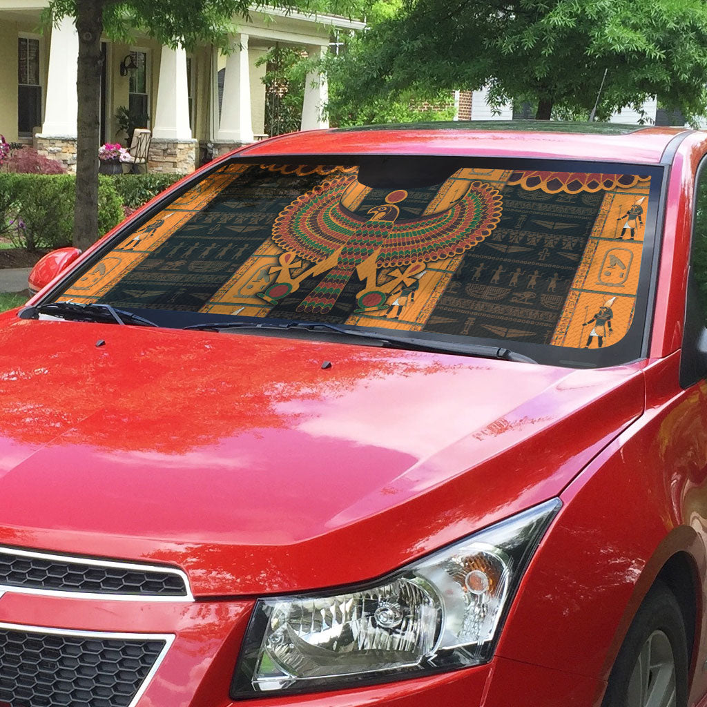 Egyptian God Horus Auto Sun Shade Ancient Mythology Falcon Hieroglyphic Patterns