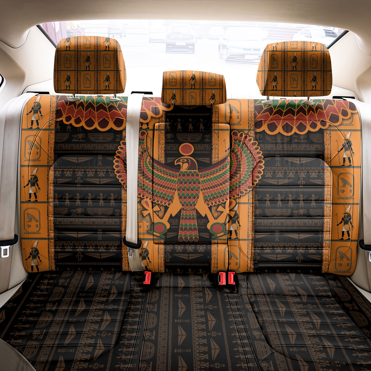 Egyptian God Horus Back Car Seat Cover Ancient Mythology Falcon Hieroglyphic Patterns