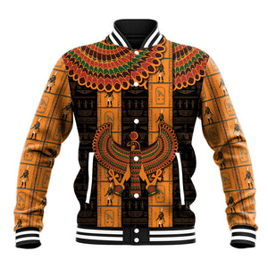 Egyptian God Horus Baseball Jacket Ancient Mythology Falcon Hieroglyphic Patterns