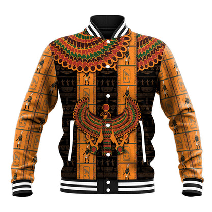 Egyptian God Horus Baseball Jacket Ancient Mythology Falcon Hieroglyphic Patterns
