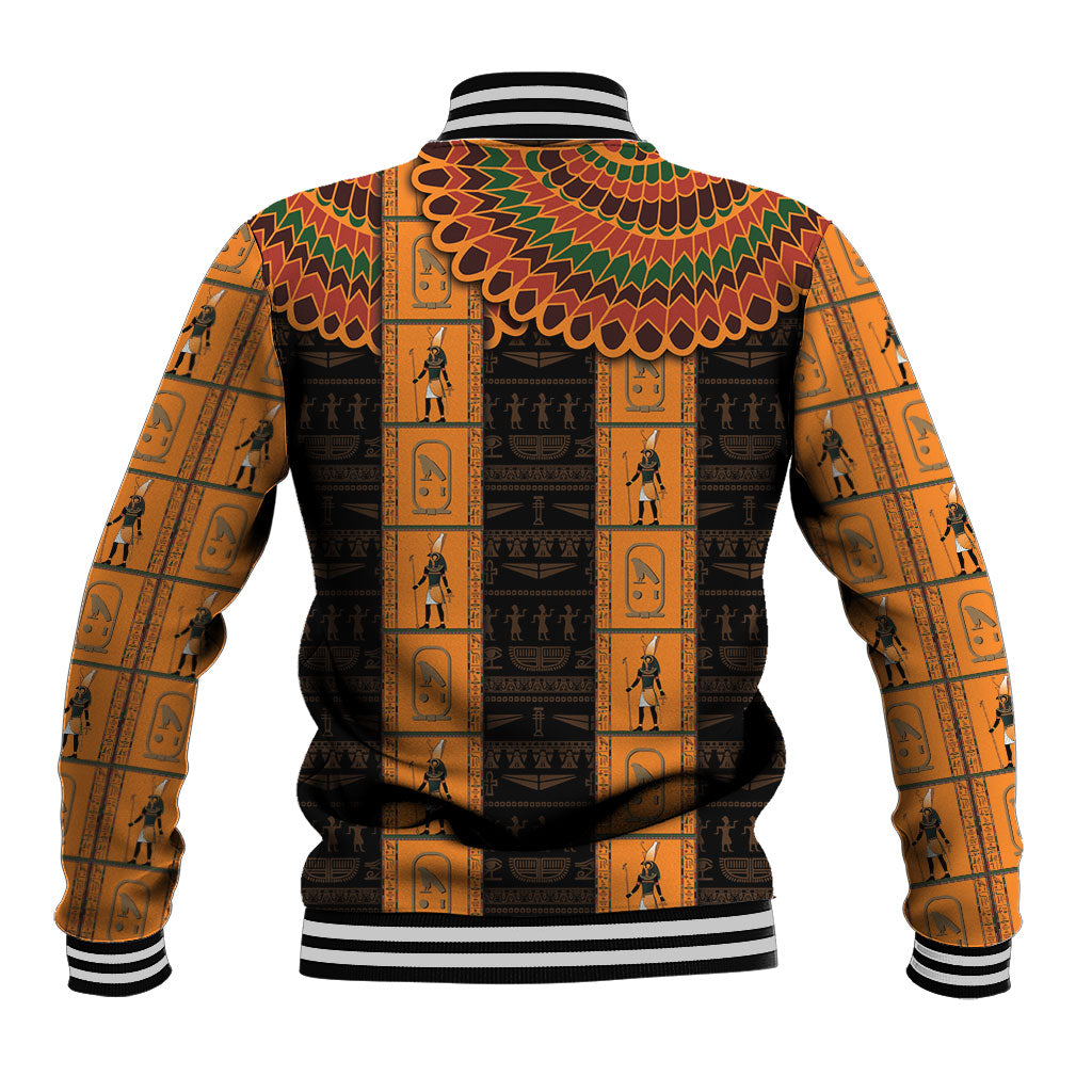 Egyptian God Horus Baseball Jacket Ancient Mythology Falcon Hieroglyphic Patterns