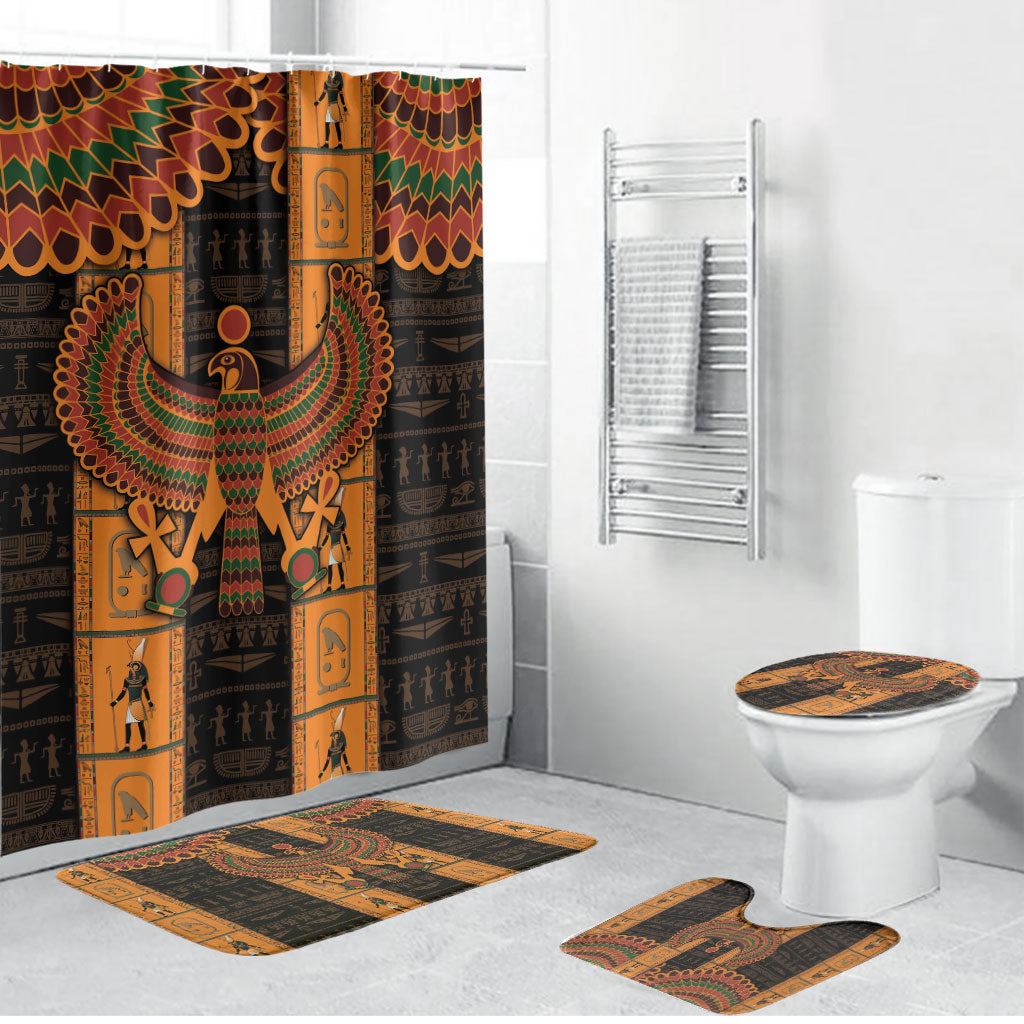 Egyptian God Horus Bathroom Set Ancient Mythology Falcon Hieroglyphic Patterns