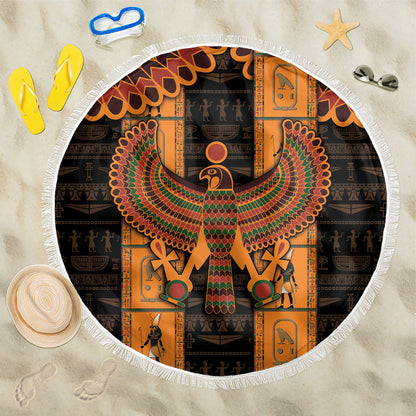 Egyptian God Horus Beach Blanket Ancient Mythology Falcon Hieroglyphic Patterns