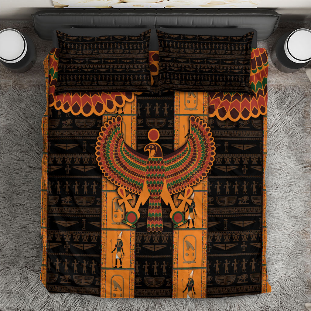 Egyptian God Horus Bedding Set Ancient Mythology Falcon Hieroglyphic Patterns