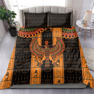 Egyptian God Horus Bedding Set Ancient Mythology Falcon Hieroglyphic Patterns