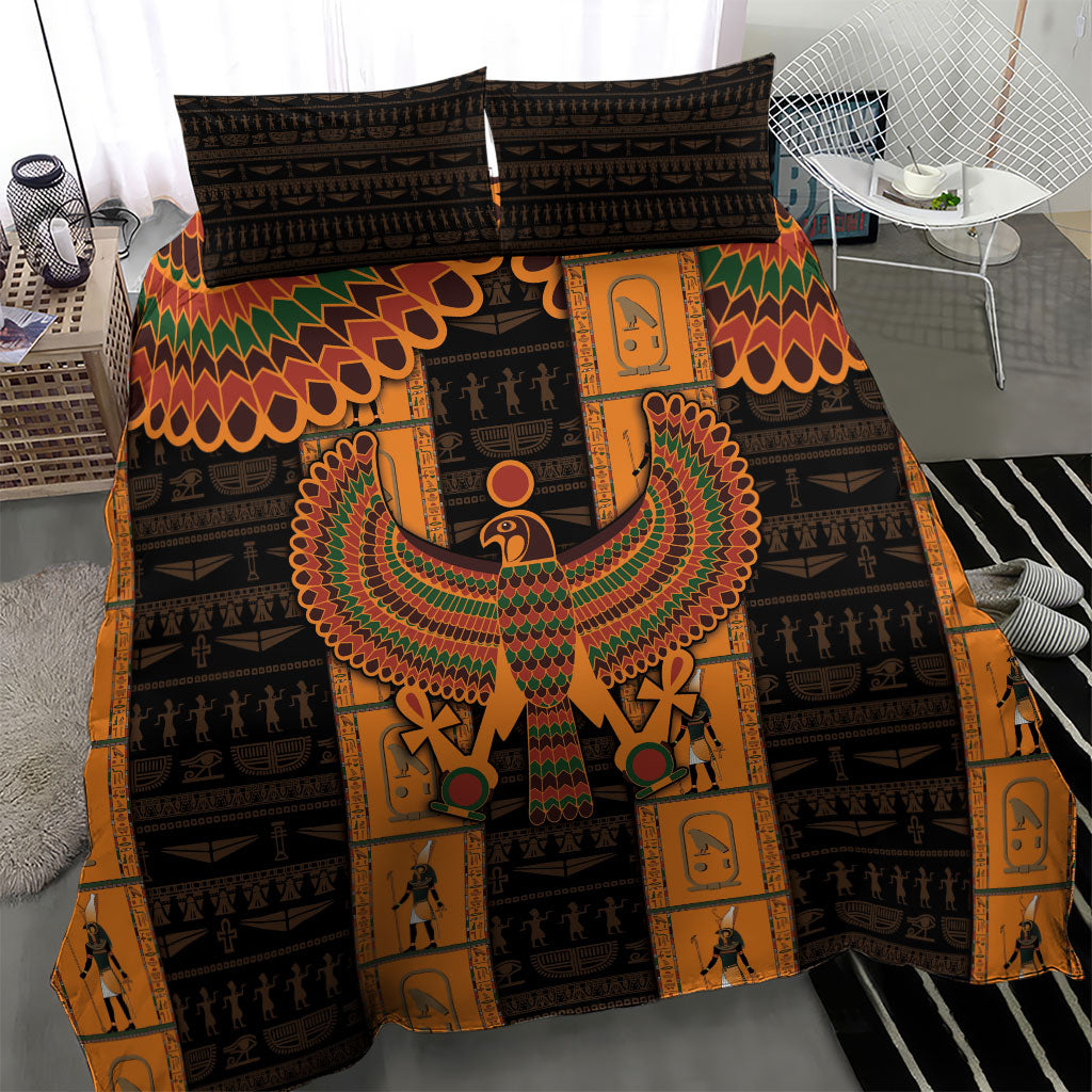 Egyptian God Horus Bedding Set Ancient Mythology Falcon Hieroglyphic Patterns