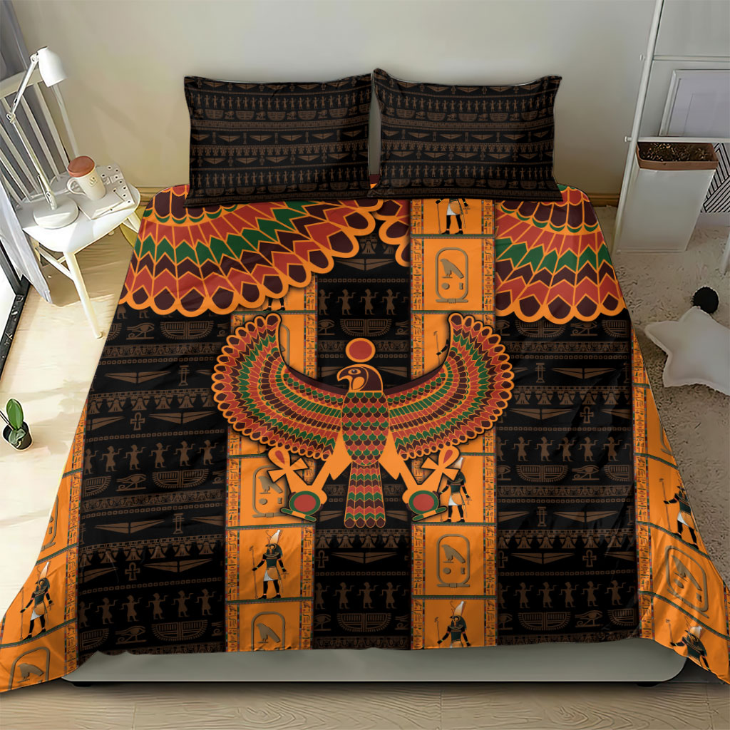 Egyptian God Horus Bedding Set Ancient Mythology Falcon Hieroglyphic Patterns