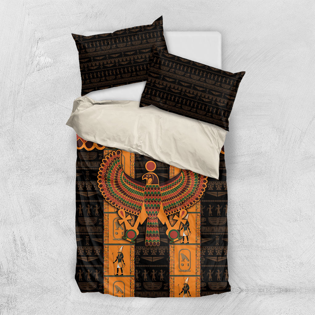 Egyptian God Horus Bedding Set Ancient Mythology Falcon Hieroglyphic Patterns